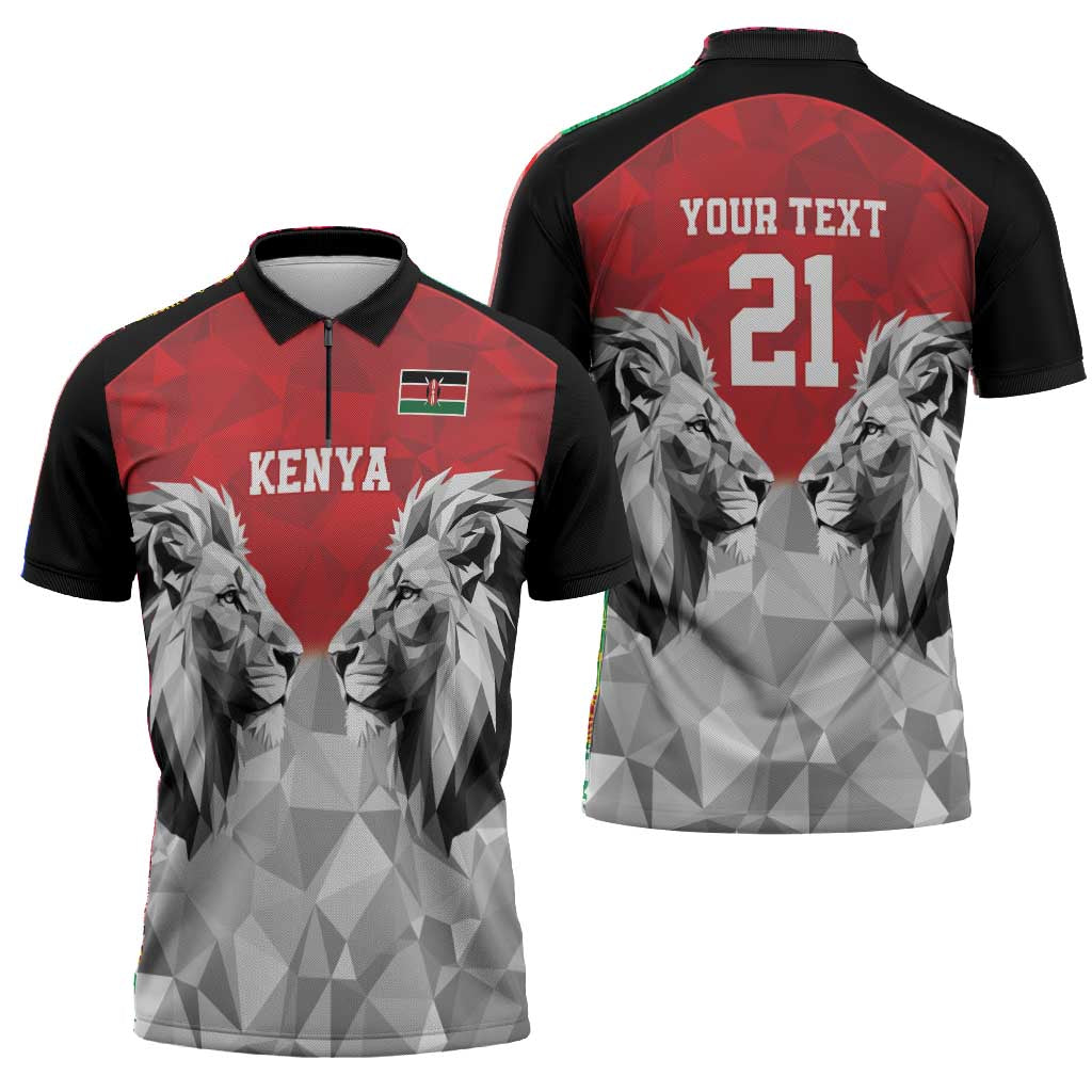 Custom Rugby Africa Kenya Zipper Polo Shirt Red Kenyan 22-23 Motif