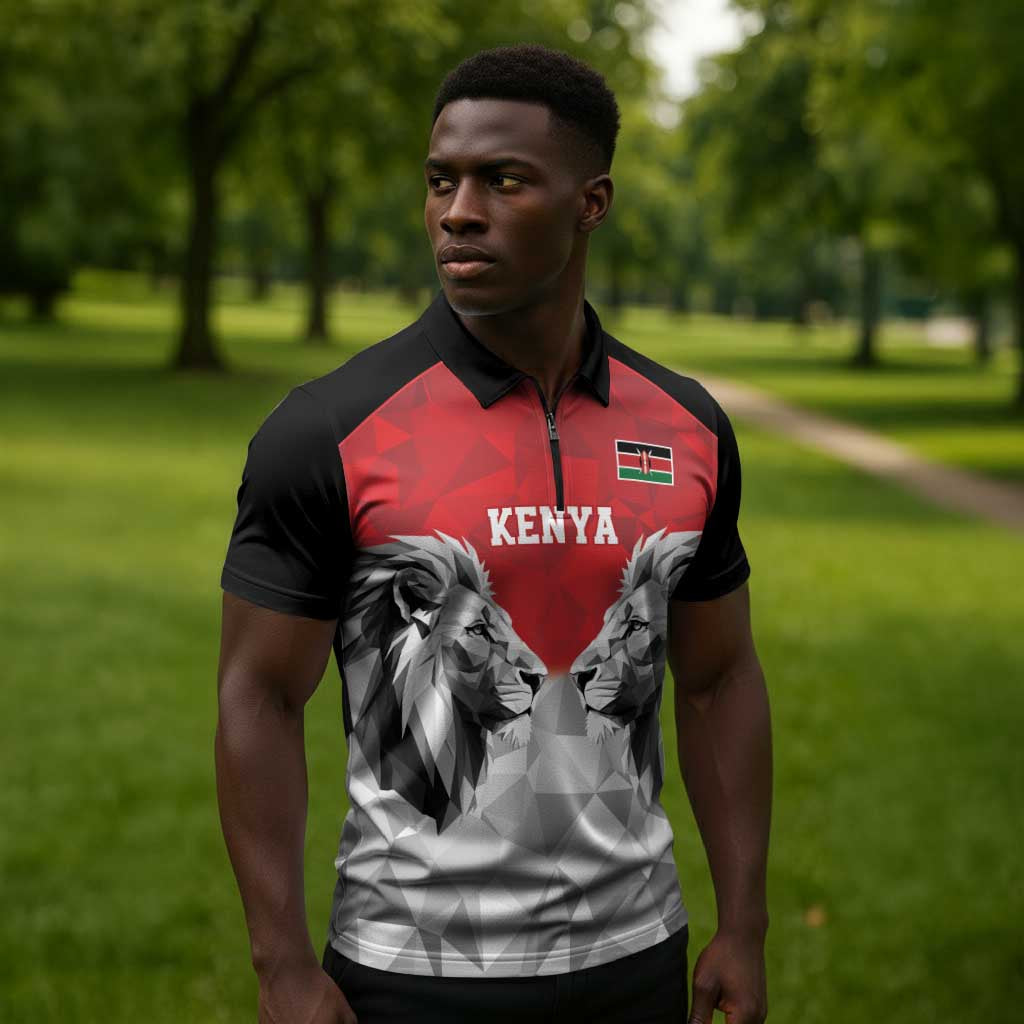 Custom Rugby Africa Kenya Zipper Polo Shirt Red Kenyan 22-23 Motif