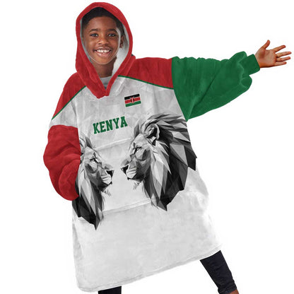Custom Rugby Africa Kenya Kid Wearable Blanket Hoodie White Kenyan 22-23 Motif - African Pride