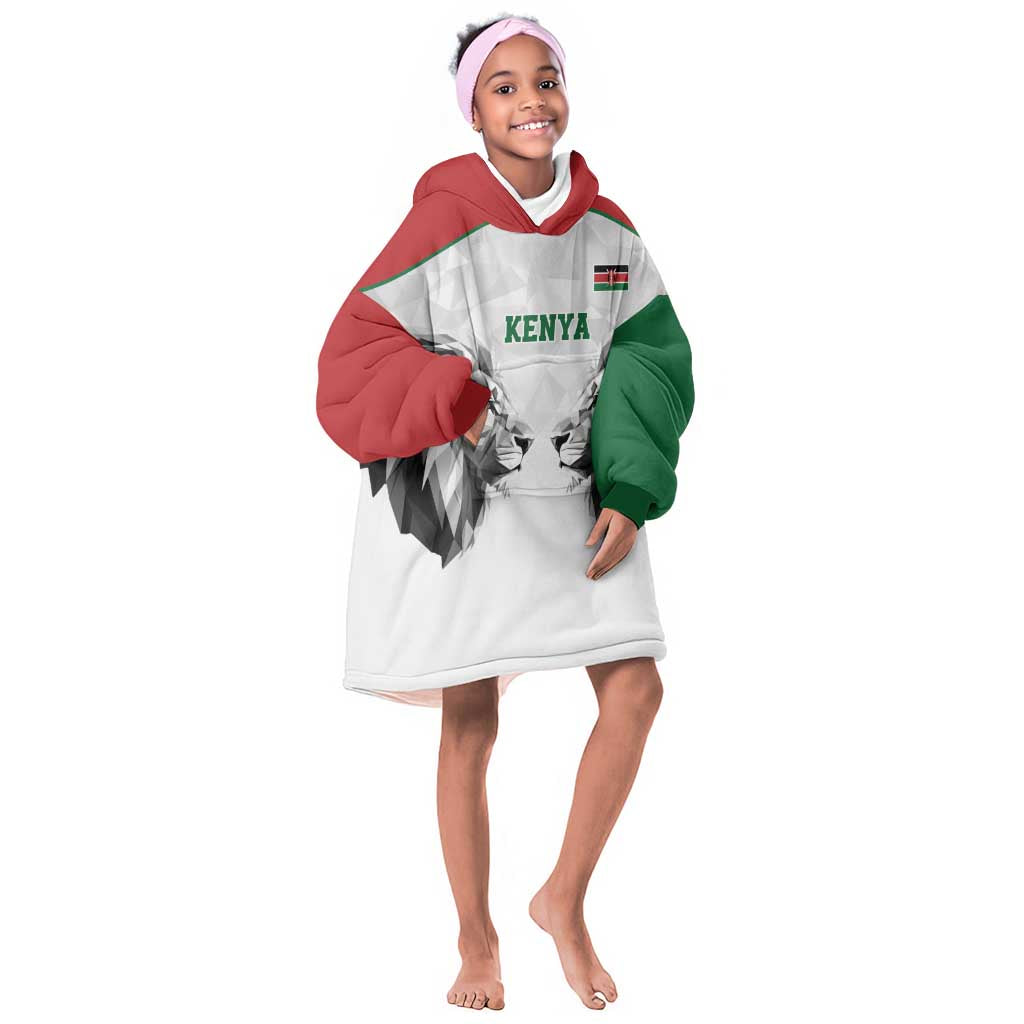 Custom Rugby Africa Kenya Kid Wearable Blanket Hoodie White Kenyan 22-23 Motif - African Pride