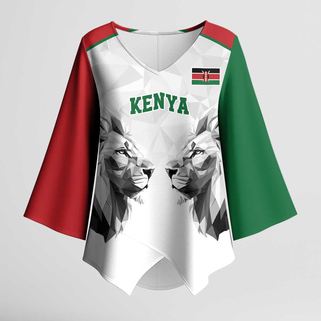 Custom Rugby Africa Kenya Kimono Sleeve Blouse White Kenyan 22-23 Motif