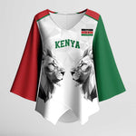 Custom Rugby Africa Kenya Kimono Sleeve Blouse White Kenyan 22-23 Motif