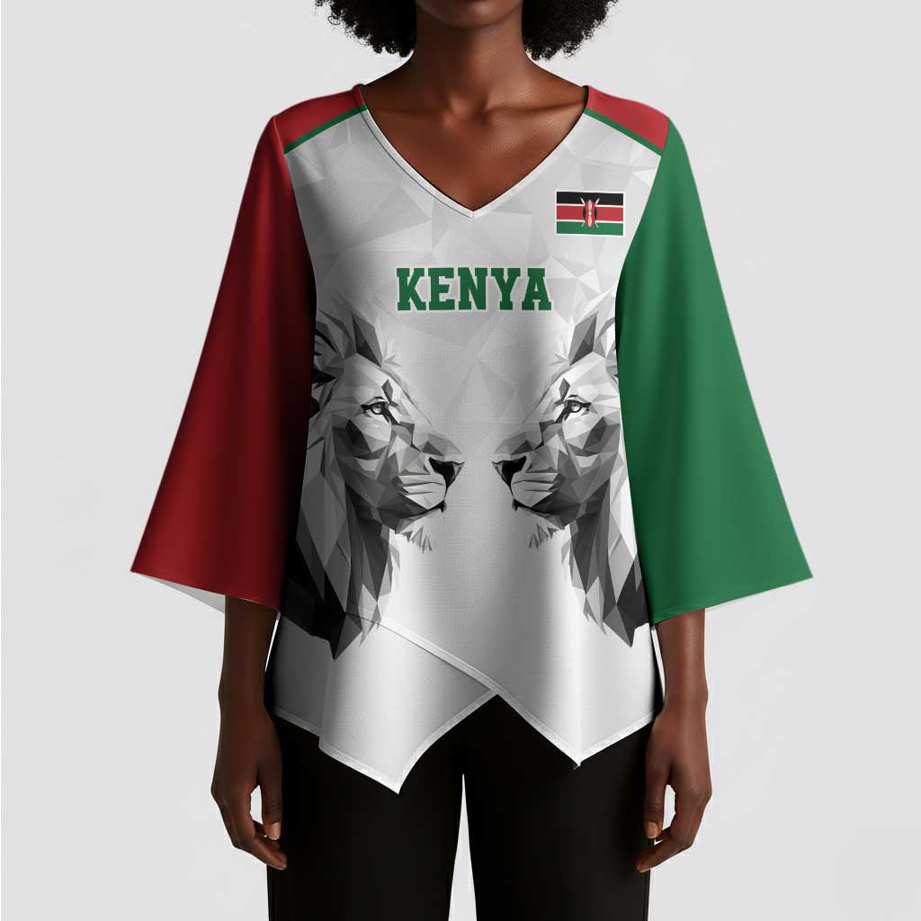 Custom Rugby Africa Kenya Kimono Sleeve Blouse White Kenyan 22-23 Motif