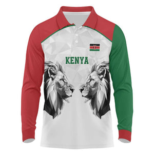 Custom Rugby Africa Kenya Long Sleeve Polo Shirt White Kenyan 22-23 Motif - African Pride