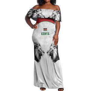 Custom Rugby Africa Kenya Off Shoulder Maxi Dress White Kenyan 22-23 Motif - African Pride