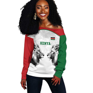 Custom Rugby Africa Kenya Off Shoulder Sweater White Kenyan 22-23 Motif - African Pride
