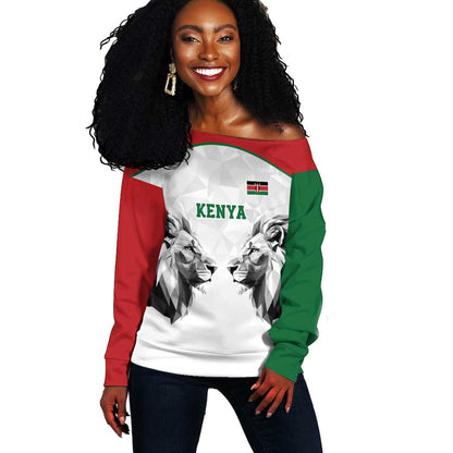 Custom Rugby Africa Kenya Off Shoulder Sweater White Kenyan 22-23 Motif - African Pride