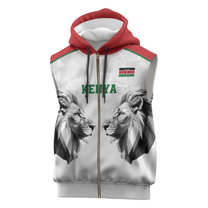 Custom Rugby Africa Kenya Sleeveless Zip Hoodie White Kenyan 22-23 Motif - African Pride