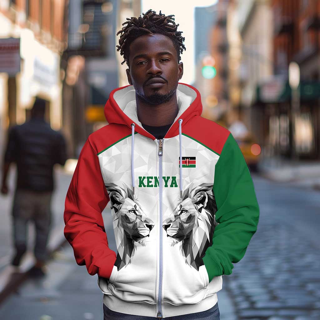 Custom Rugby Africa Kenya Zip Hoodie White Kenyan 22-23 Motif - African Pride
