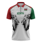 Custom Rugby Africa Kenya Zipper Polo Shirt White Kenyan 22-23 Motif