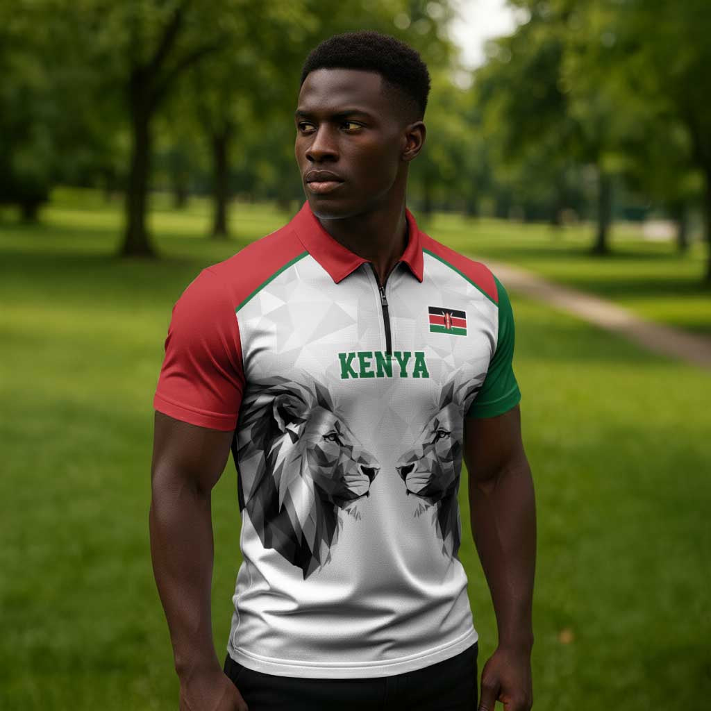 Custom Rugby Africa Kenya Zipper Polo Shirt White Kenyan 22-23 Motif