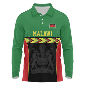 Custom Cricket Africa Malawi Long Sleeve Polo Shirt Malawi Chevron Pattern - African Pride