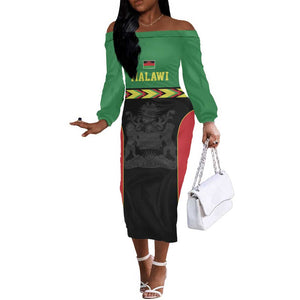Custom Cricket Africa Malawi Off The Shoulder Long Sleeve Dress Malawi Chevron Pattern - African Pride