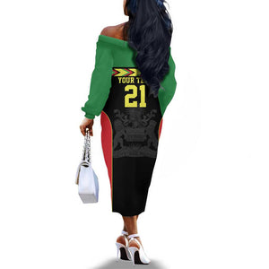 Custom Cricket Africa Malawi Off The Shoulder Long Sleeve Dress Malawi Chevron Pattern - African Pride