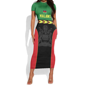 Custom Cricket Africa Malawi Short Sleeve Bodycon Dress Malawi Chevron Pattern - African Pride
