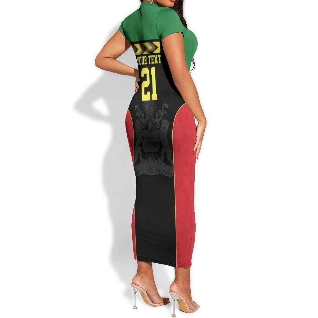 Custom Cricket Africa Malawi Short Sleeve Bodycon Dress Malawi Chevron Pattern - African Pride