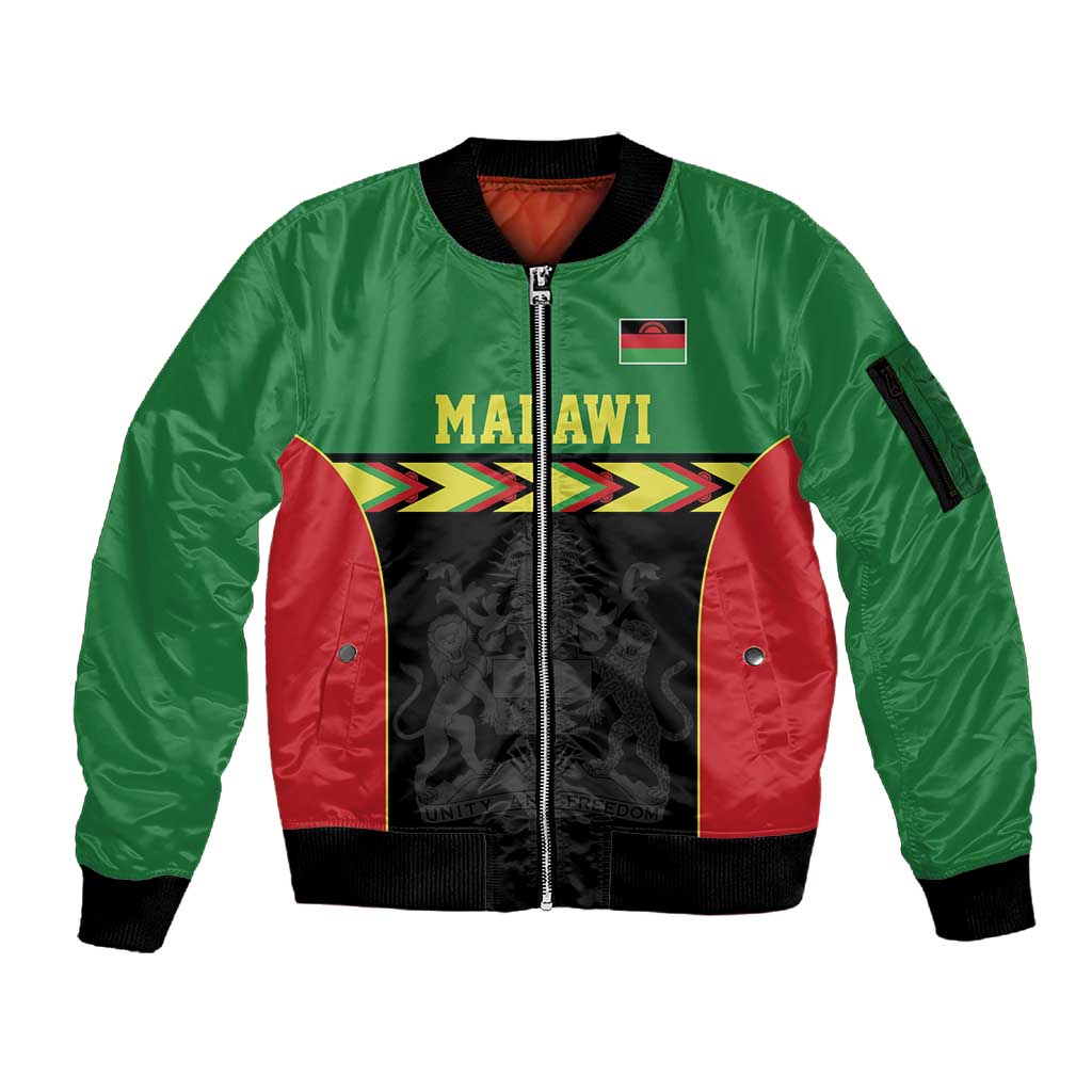 Custom Cricket Africa Malawi Sleeve Zip Bomber Jacket Malawi Chevron Pattern - African Pride