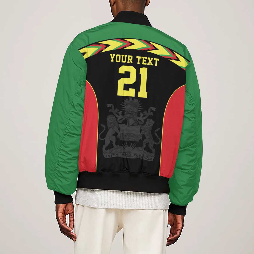 Custom Cricket Africa Malawi Sleeve Zip Bomber Jacket Malawi Chevron Pattern - African Pride