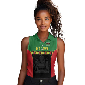 Custom Cricket Africa Malawi Women Sleeveless Polo Shirt Malawi Chevron Pattern - African Pride
