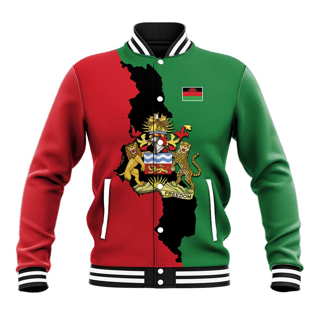 Malawi Flag Map Baseball Jacket Simple Malawi Emblem Coat of Arms - African Pride