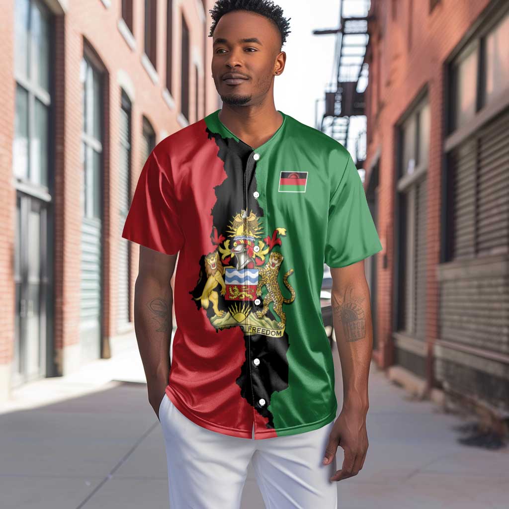 Malawi Flag Map Baseball Jersey Simple Malawi Emblem Coat of Arms - African Pride