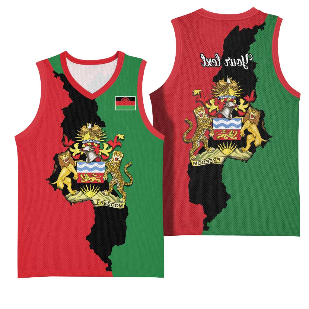 Malawi Flag Map Basketball Jersey Simple Malawi Emblem Coat of Arms - African Pride