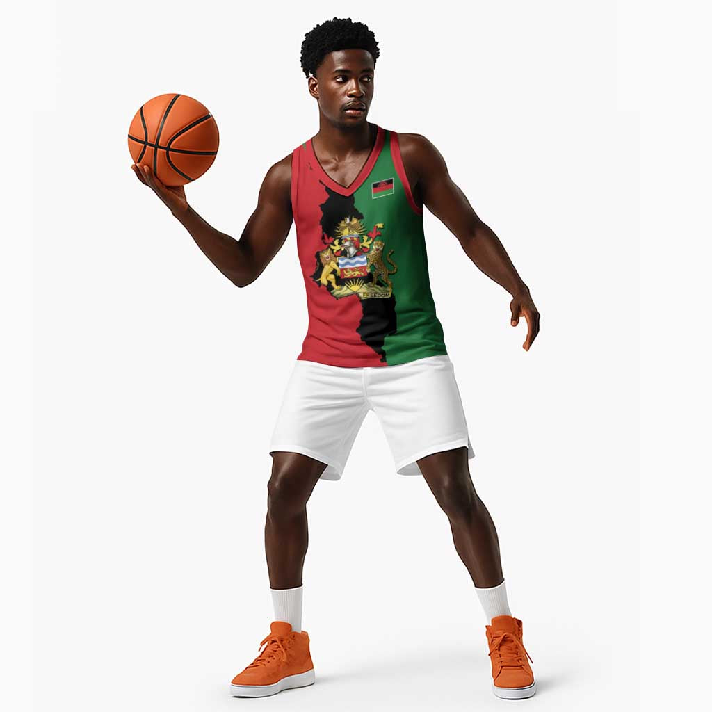 Malawi Flag Map Basketball Jersey Simple Malawi Emblem Coat of Arms - African Pride