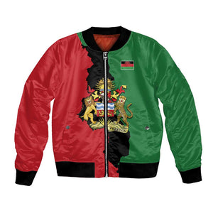 Malawi Flag Map Bomber Jacket Simple Malawi Emblem Coat of Arms - African Pride