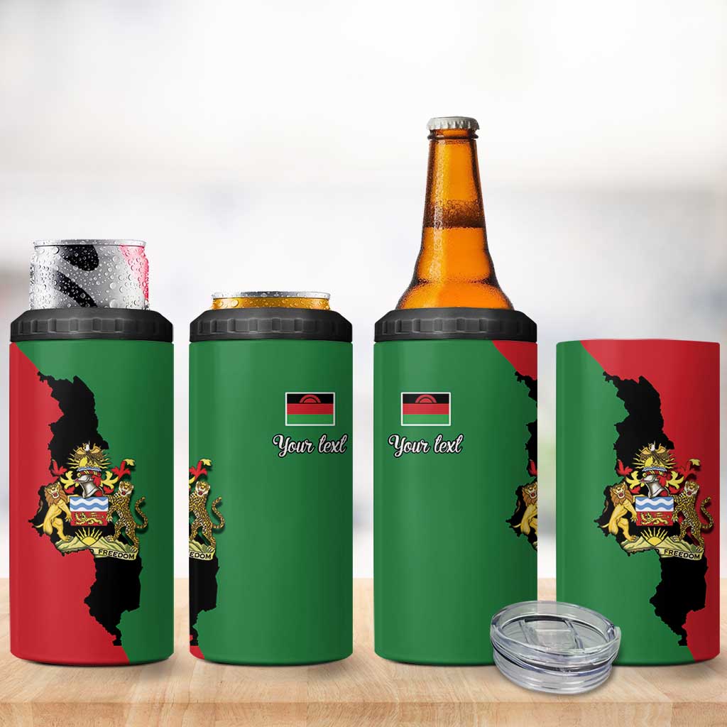 Malawi Flag Map 4 in 1 Can Cooler Tumbler Simple Malawi Emblem Coat of Arms - African Pride