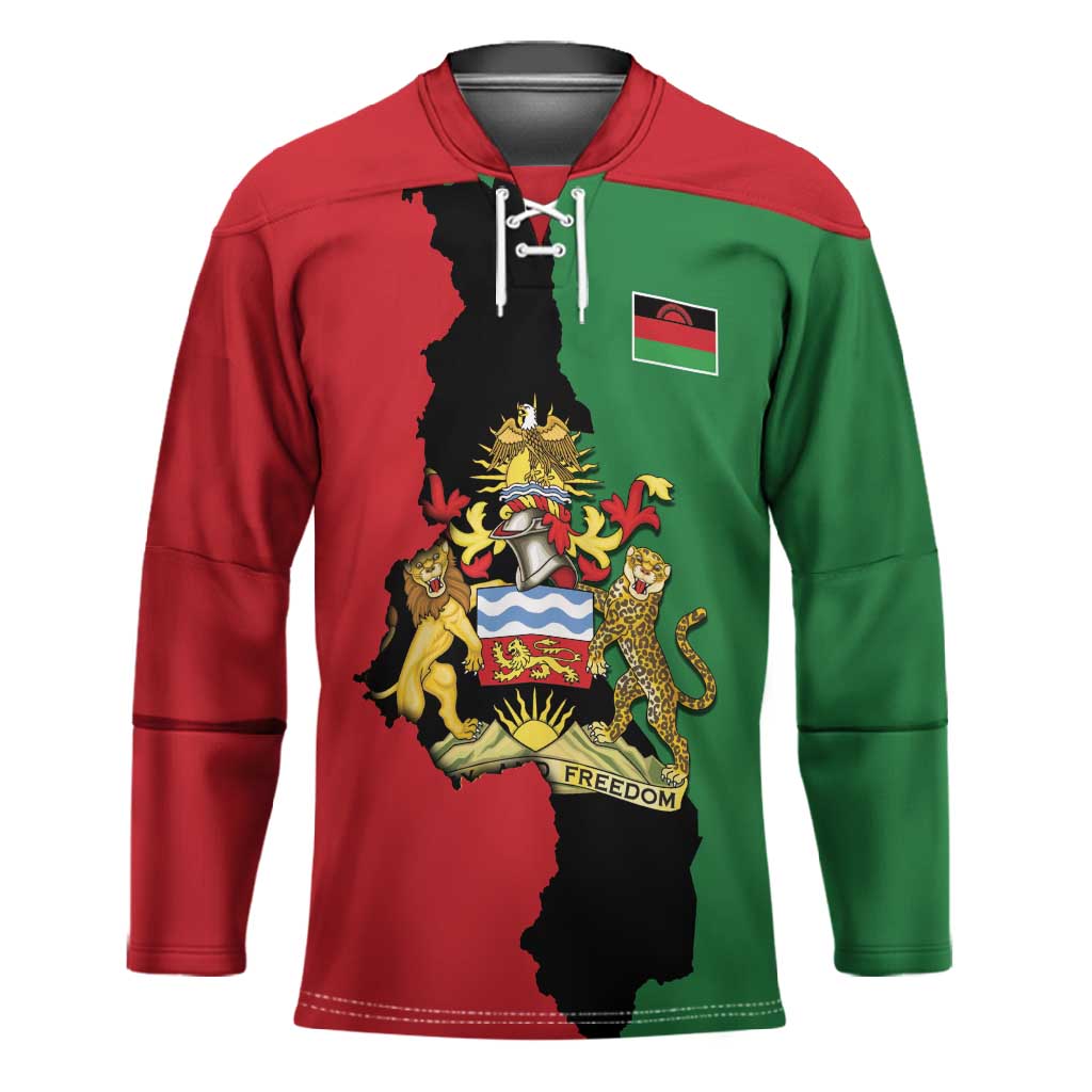 Personalized  Malawi Flag Map Hockey Jersey Simple Malawi Emblem Coat of Arms
