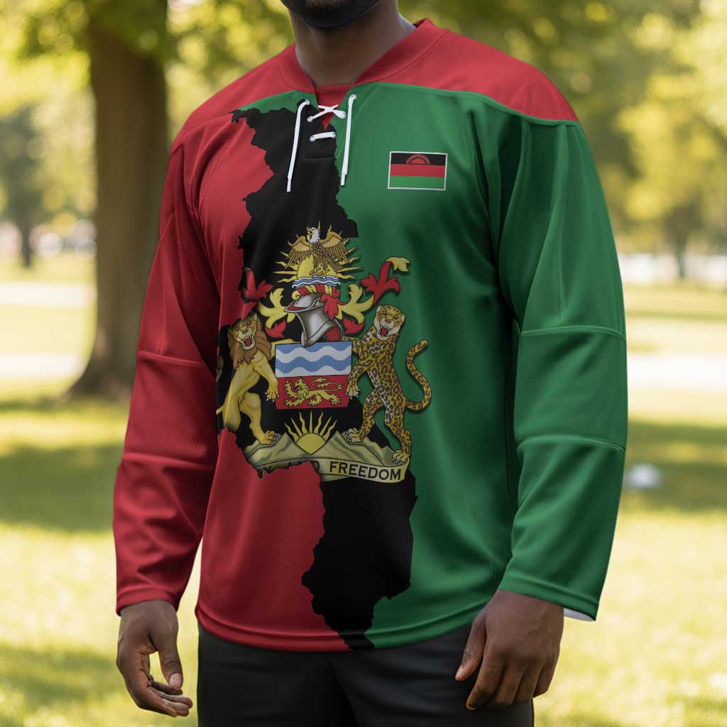 Personalized  Malawi Flag Map Hockey Jersey Simple Malawi Emblem Coat of Arms