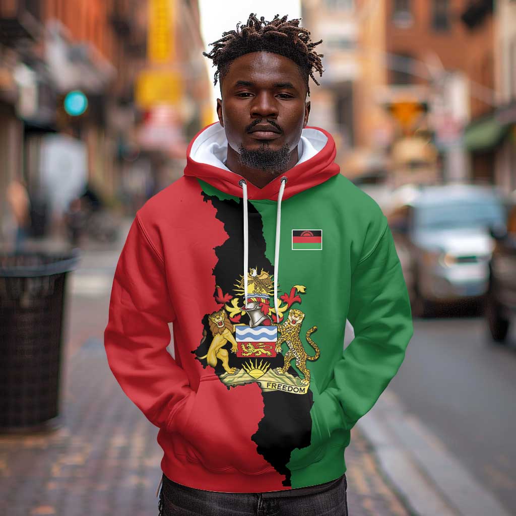 Malawi Flag Map Hoodie Simple Malawi Emblem Coat of Arms - African Pride