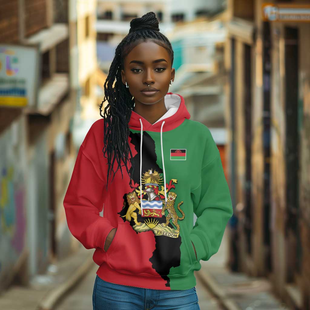 Malawi Flag Map Hoodie Simple Malawi Emblem Coat of Arms - African Pride