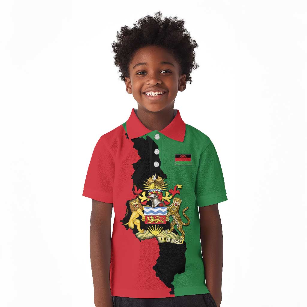 Malawi Flag Map Kid Polo Shirt Simple Malawi Emblem Coat of Arms - African Pride