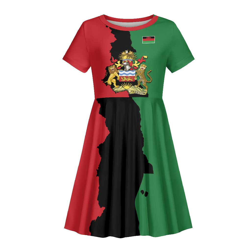 Malawi Flag Map Kid Short Sleeve Dress Simple Malawi Emblem Coat of Arms - African Pride