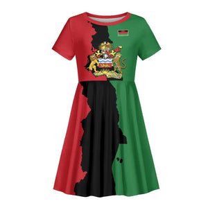 Malawi Flag Map Kid Short Sleeve Dress Simple Malawi Emblem Coat of Arms - African Pride