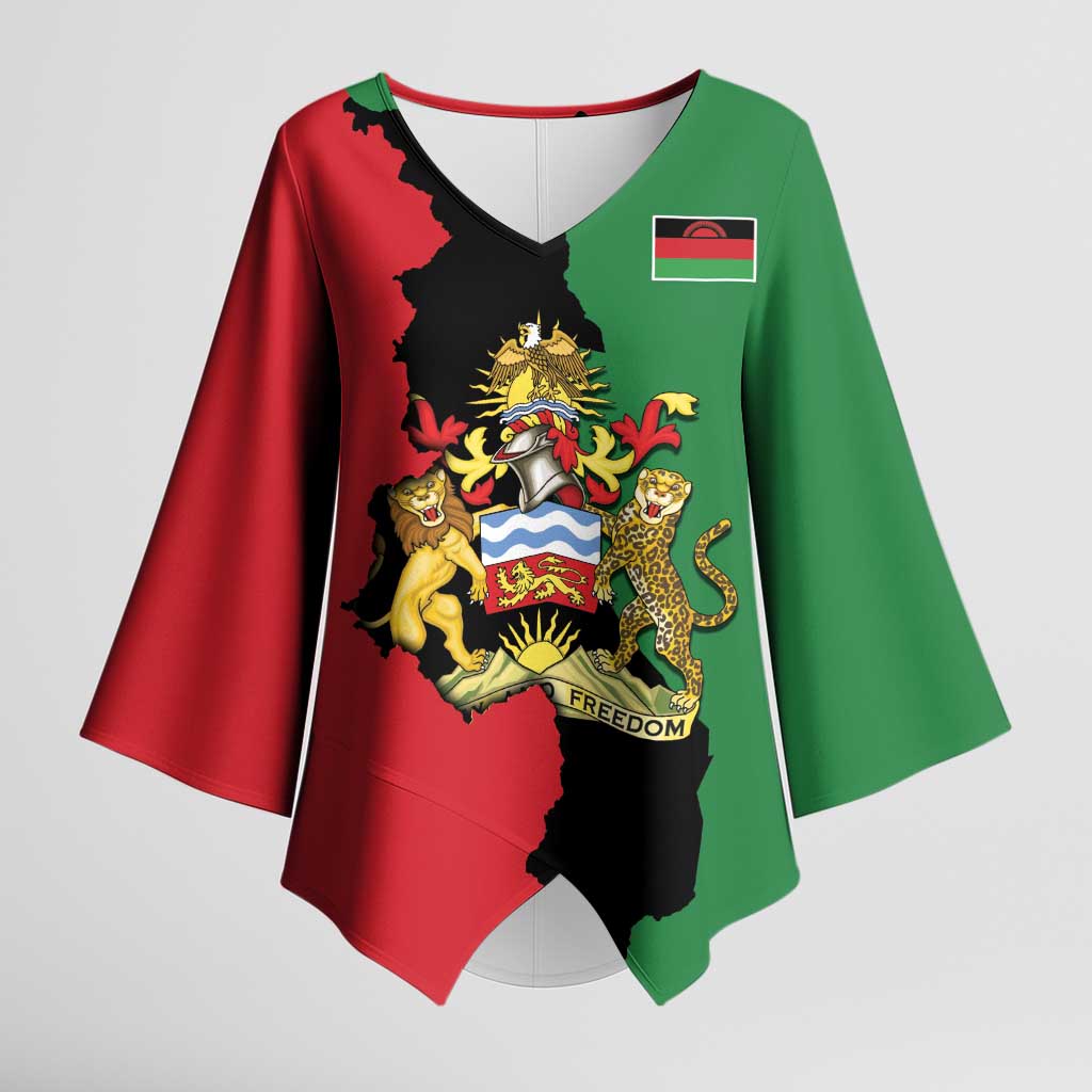 Personalized  Malawi Flag Map Kimono Sleeve Blouse Simple Malawi Emblem Coat of Arms