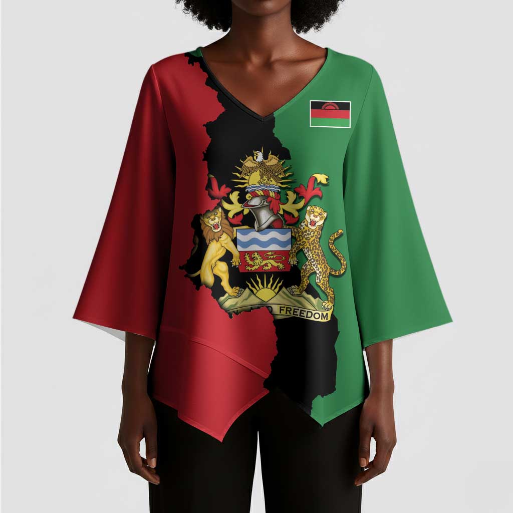 Personalized  Malawi Flag Map Kimono Sleeve Blouse Simple Malawi Emblem Coat of Arms