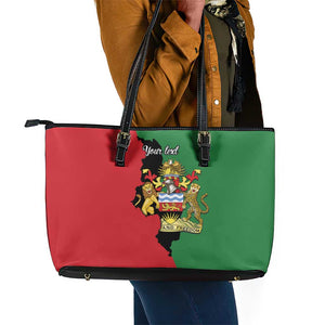 Malawi Flag Map Leather Tote Bag Simple Malawi Emblem Coat of Arms - African Pride