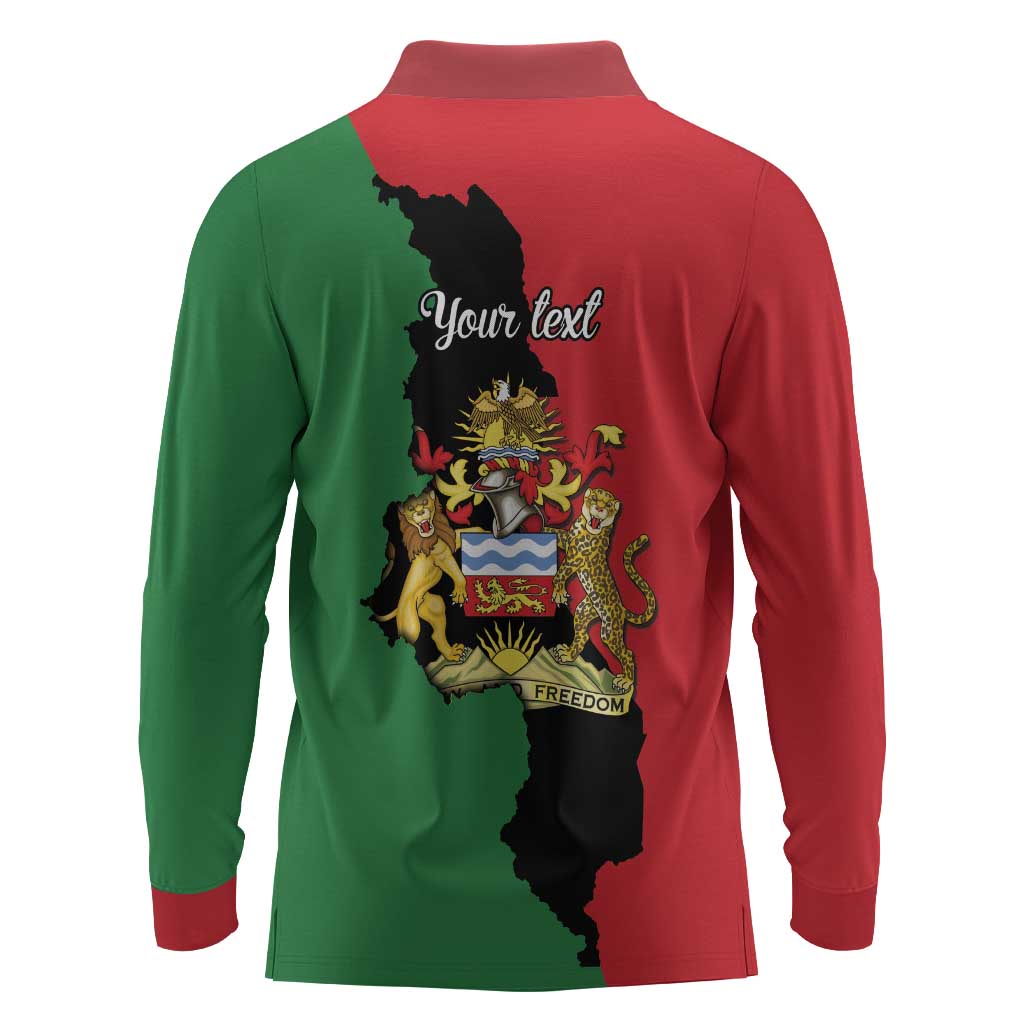Malawi Flag Map Long Sleeve Polo Shirt Simple Malawi Emblem Coat of Arms - African Pride