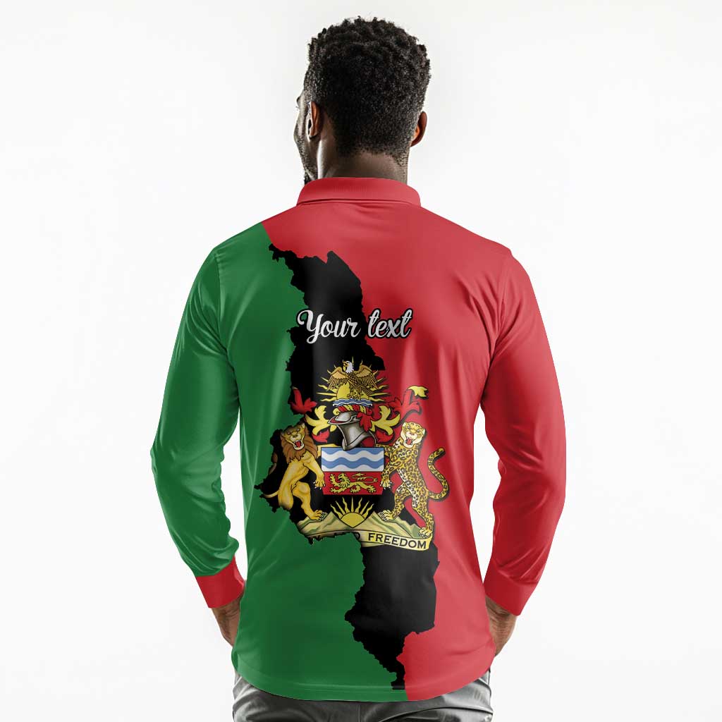 Malawi Flag Map Long Sleeve Polo Shirt Simple Malawi Emblem Coat of Arms - African Pride
