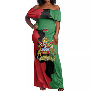 Malawi Flag Map Off Shoulder Maxi Dress Simple Malawi Emblem Coat of Arms - African Pride