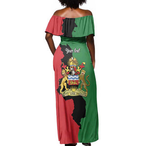 Malawi Flag Map Off Shoulder Maxi Dress Simple Malawi Emblem Coat of Arms - African Pride