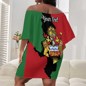 Malawi Flag Map Off Shoulder Short Dress Simple Malawi Emblem Coat of Arms - African Pride