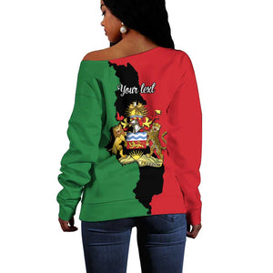 Malawi Flag Map Off Shoulder Sweater Simple Malawi Emblem Coat of Arms - African Pride