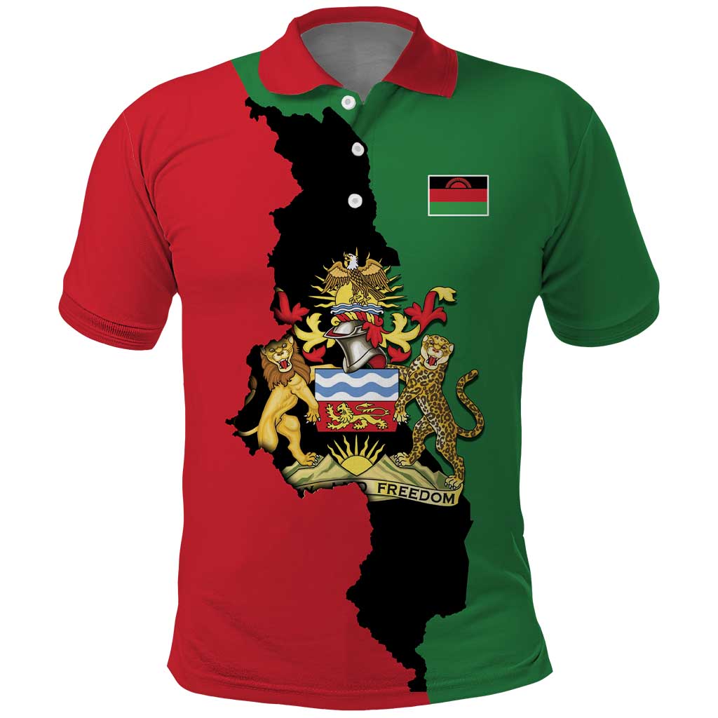 Malawi Flag Map Polo Shirt Simple Malawi Emblem Coat of Arms - African Pride