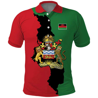 Malawi Flag Map Polo Shirt Simple Malawi Emblem Coat of Arms - African Pride