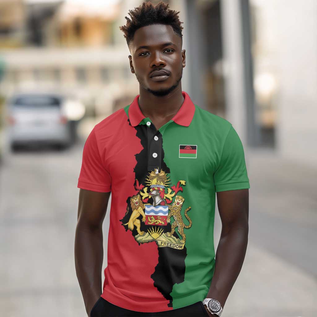 Malawi Flag Map Polo Shirt Simple Malawi Emblem Coat of Arms - African Pride