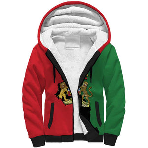 Malawi Flag Map Sherpa Hoodie Simple Malawi Emblem Coat of Arms - African Pride