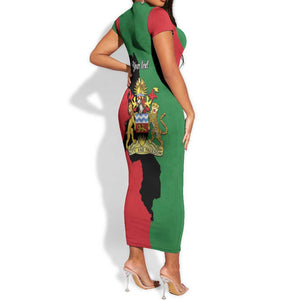 Malawi Flag Map Short Sleeve Bodycon Dress Simple Malawi Emblem Coat of Arms - African Pride